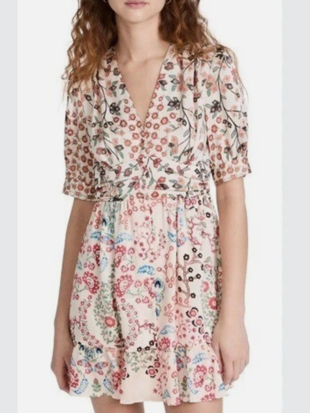 Ba&sh Ganiela Button Front Floral Balloon Sleeve Mini Dress Boho XS